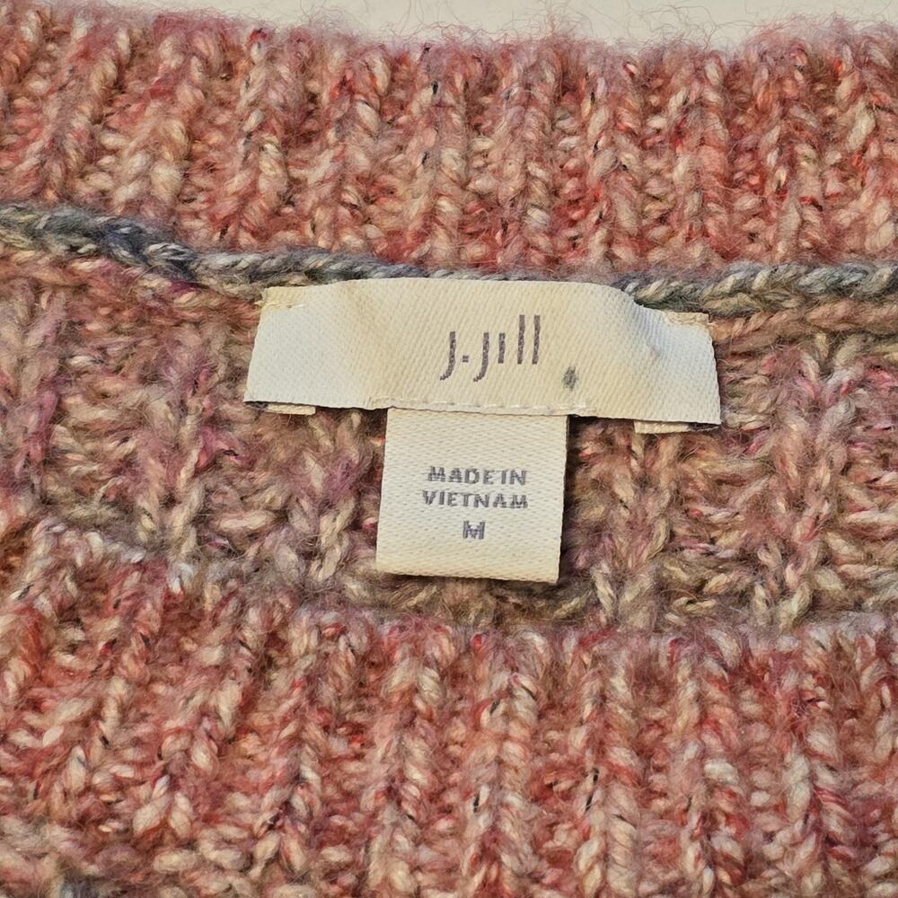 J Jill Sweater Womens M Pink Gray Striped Chunky Knit Crew Neck Cozy Pullover - Picture 3 of 8